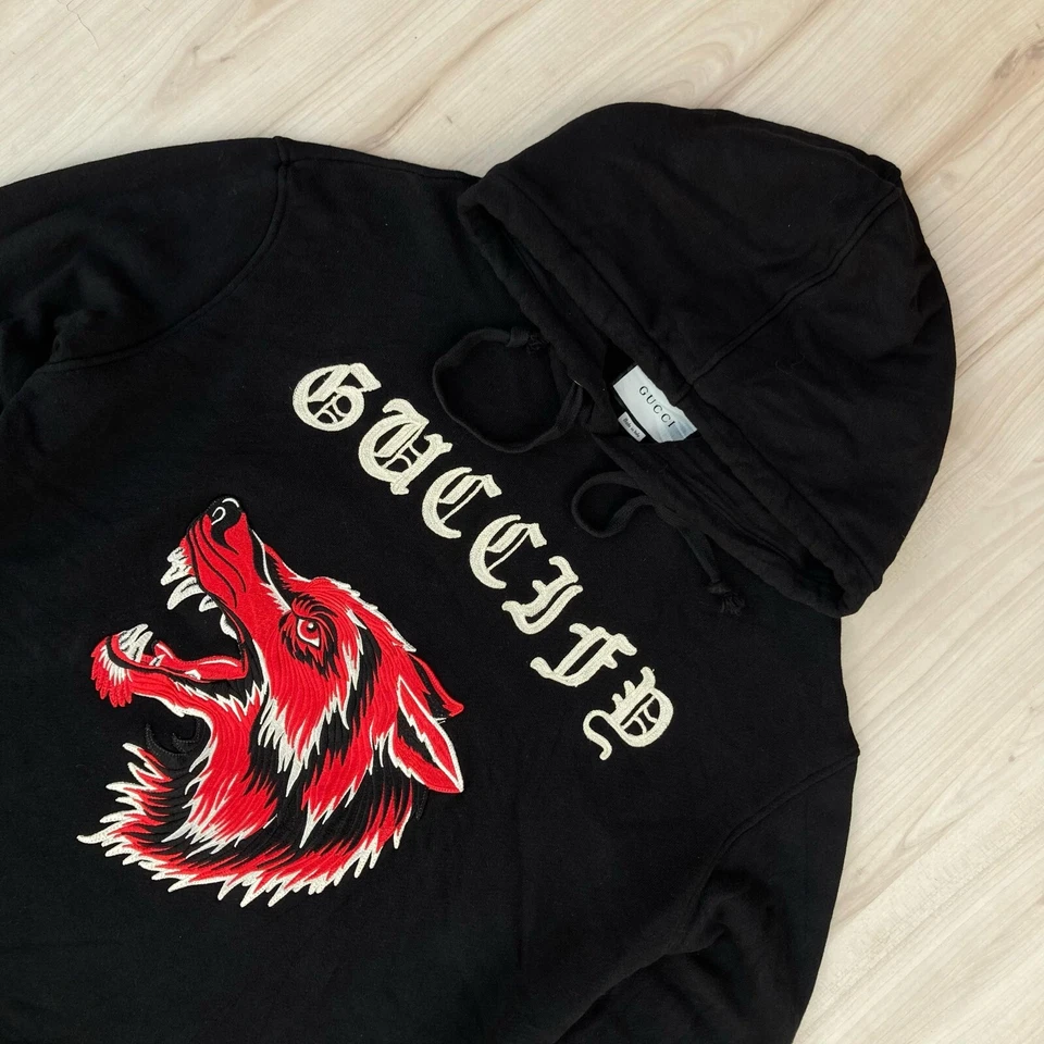 BLACK GUCCI 'GUCCIFY' WOLF EMBROIDERED HOODIE COTTON - Image 2 of 4