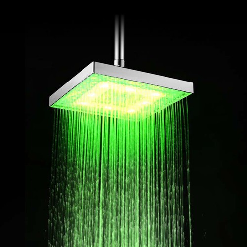 8" Square LED Rainfall Shower Head LED 7 Color Changing Thin Top Sprayer US - Picture 4 of 11