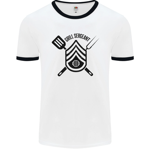 BBQ Grill Sergeant Chef Cook Food Funny Mens Ringer T-Shirt - Picture 7 of 36
