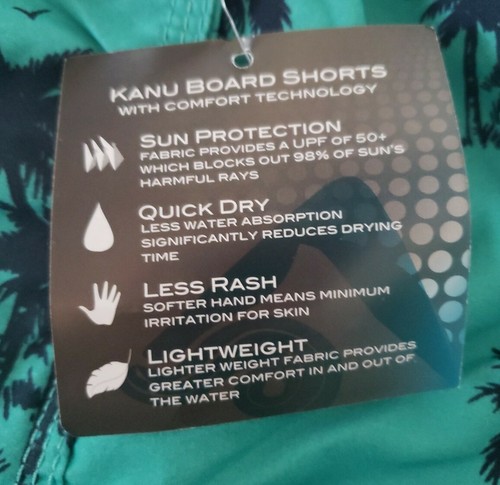 Kanu Surf Board Shorts Size 4 Harbor Print Green Blue Palm Trees Sailboats NWT - Picture 8 of 8