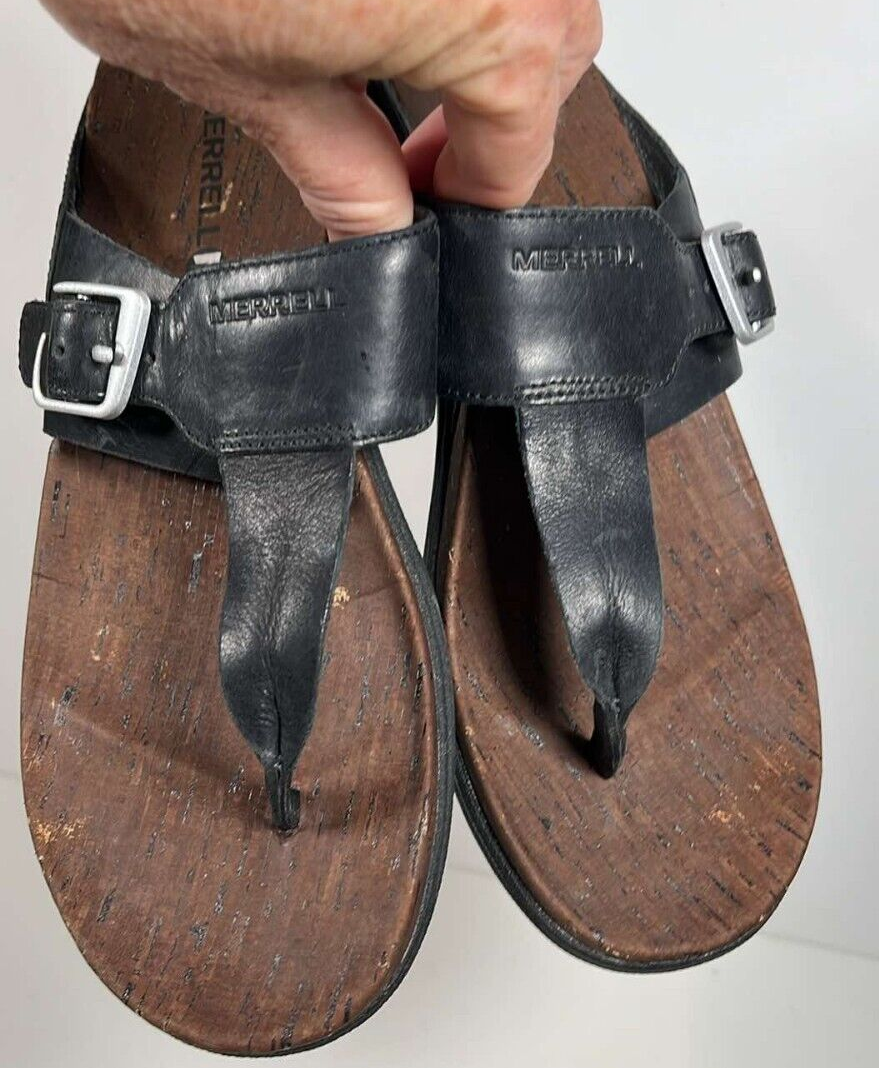 Merrell Around Town perizoma nero sandalo in pelle sughero donna taglia 8