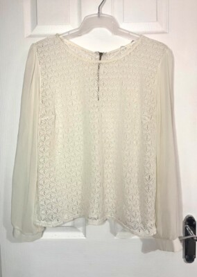 New Look Womens Long Sleeve Crochet Cut Out Patterned Blouse Size 16 uk