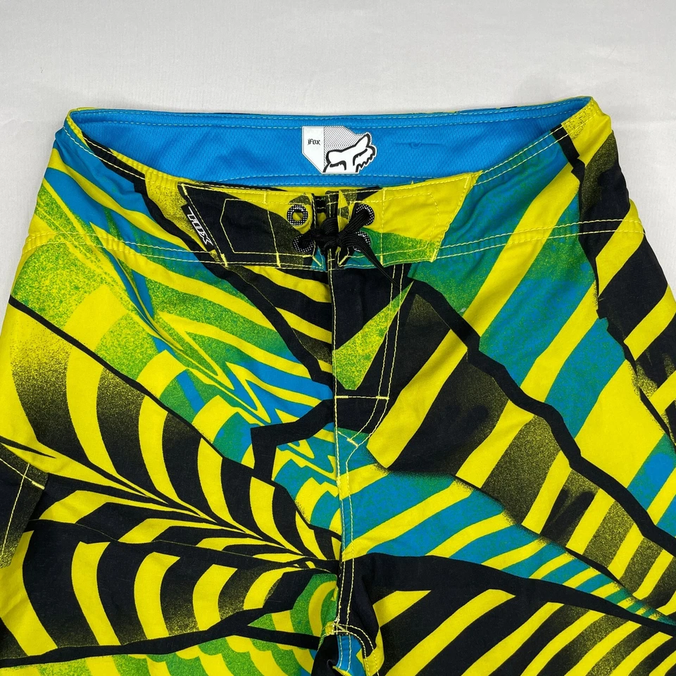 Baúl de baño FOX Board Shorts para hombre 28 negro/amarillo sin forro logotipo grande gráfico DEFECTUOSO Foto 2 de 4