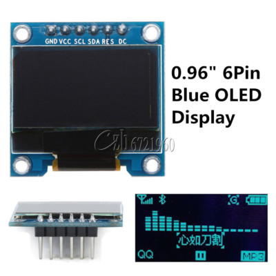 Blue 0.96'' 6Pin OLED Display Module 12864 SPI IIC I2C For Arduino Raspberry Pi