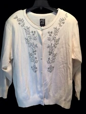 Jacque & KoKo Angora Cardigan Sweater w/ Beading Detail Sz 22/24 NWT Beige