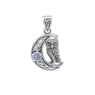 Beach Life Treasures Eule Auf Regenbogen Mondstein 925 Sterling Silber Anhänger