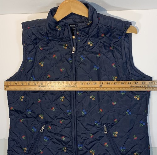 Jason Maxwell Women's Large Quilted Zip Vest w Zippered Pockets In Navy Flowers - Picture 6 of 8