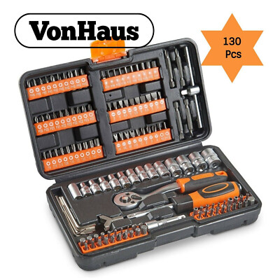 130-teiliges Steckschlüsselset Schraubenschlüssel-Set und Schraubendreher-Bit-Sets mit Tragetasche - vonHaus