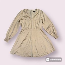 Express Champagne Long-Sleeve V-Neck Mini Dress