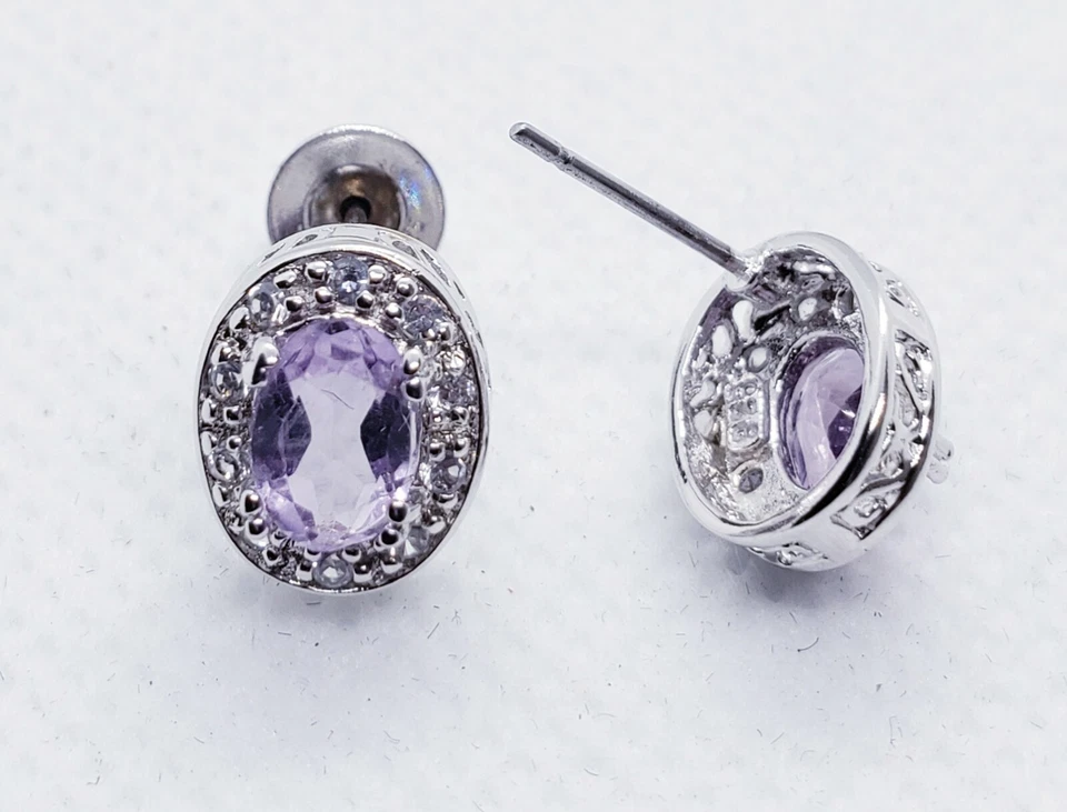 固体 925 纯银正品紫水晶和白色 CZ 耳环和吊坠套装 — 第 2/3 张图片