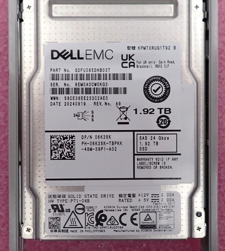 Caddy Dell 1,92 To SAS 24 Go RI 2,5" SFF KPM7XRUG1T92 6K35K ME/13e génération NEUF - Photo 5/7