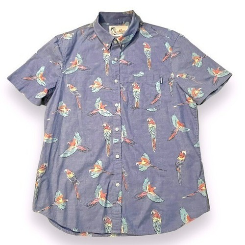 Chubbies Shirt Parrot Print Button Up Tropical Hawaiian Short Sleeves Blue Large - Picture 5 of 9