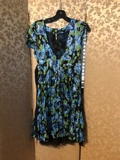 Free People Vintage Y2K Blue Roses Floral Dress Size 8