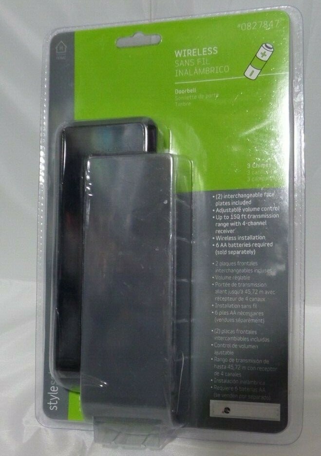 Wireless Doorbell with 3 Chime Options in Black and Gray Cordless Design-image