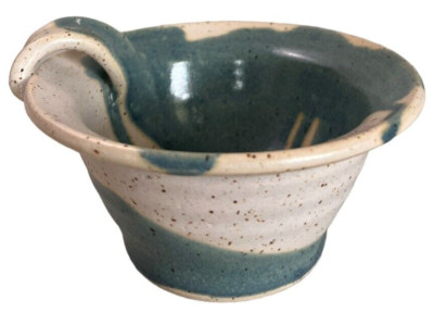 Handmade Studio Art Pottery Beige Blue Drip Glaze Bowl 5 1/2'' Signed J Bartlett