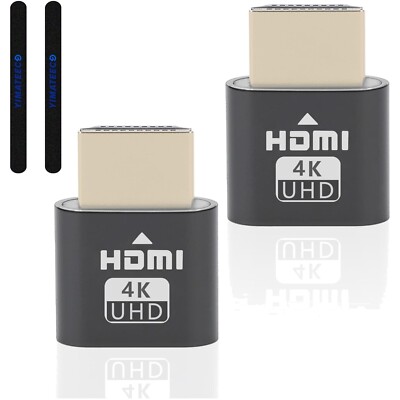 HDMI Dummy Plug Adapter Headless Ghost Display 4K 60Hz Emulator Grau 2 stk