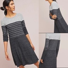 Ella Mara Anthropologie Gray Striped LS Sweater Dress Wm Medium Made In The USA