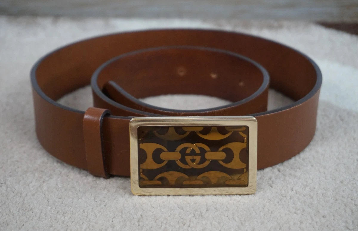 GUCCI Leather Gold Buckle Belt. Made in Italy. eBay