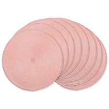 Round Braided Placemats Set of 8 Natural Woven Heat Resistant Pink 15"
