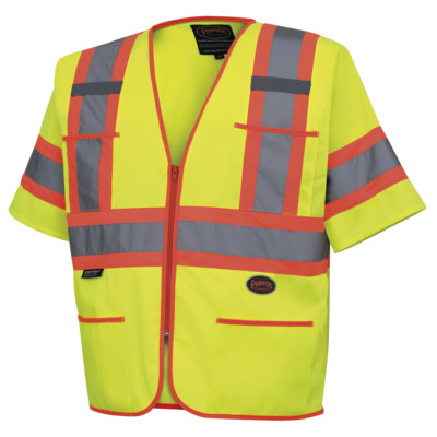 Hi-Viz Safety Sleeved safety vests - Solid Polyester Tricot - Yellow/Green - L