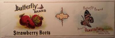 Butterfly Strawberry Beets 1920's Can Label Olney & Floyd Westernville, N.Y.