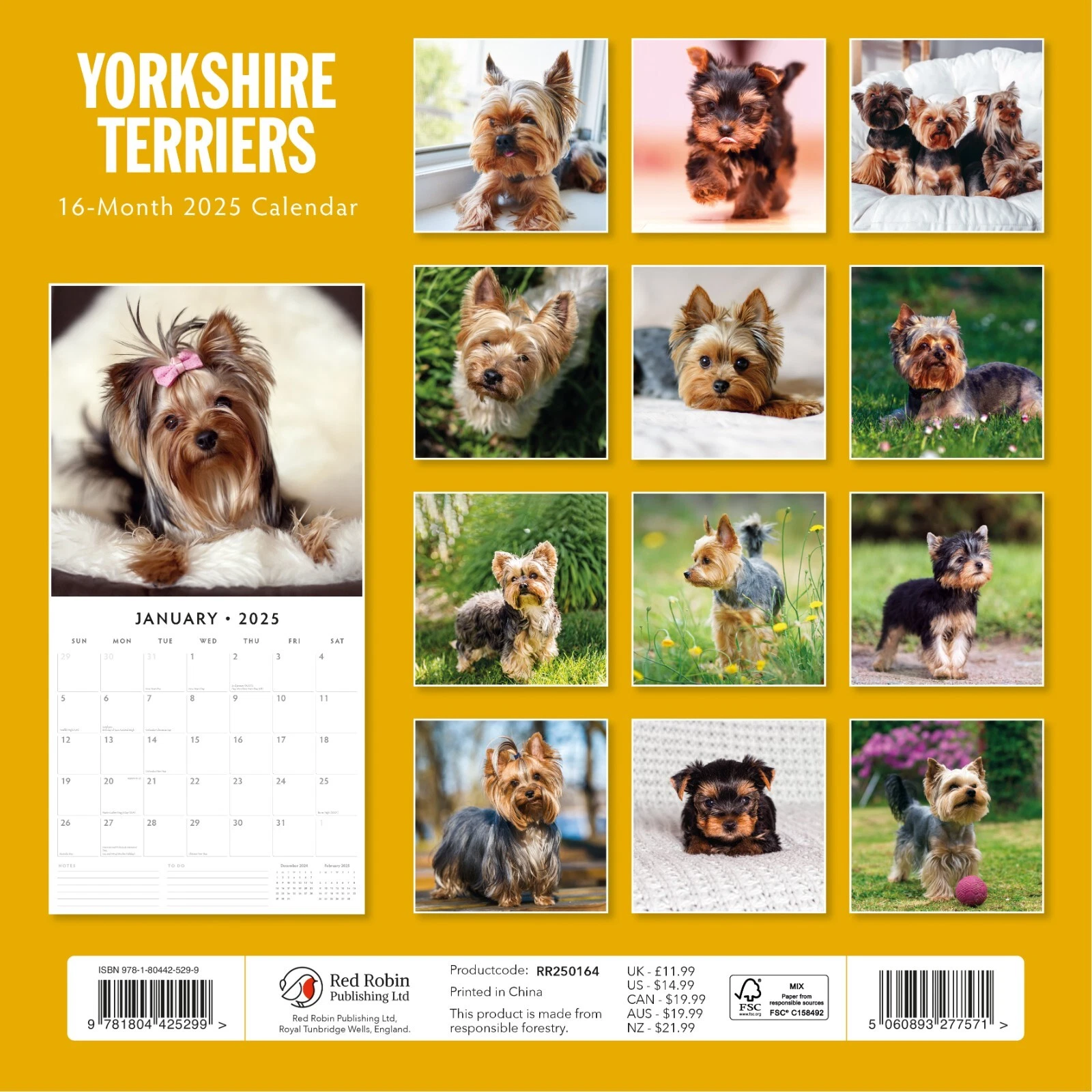 Yorkshire Terriers 2025 Square Wall Calendar