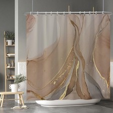 Baocicoo Brown Gold Marble Shower Curtain Set Golden Cracked Lines Modern Sho...