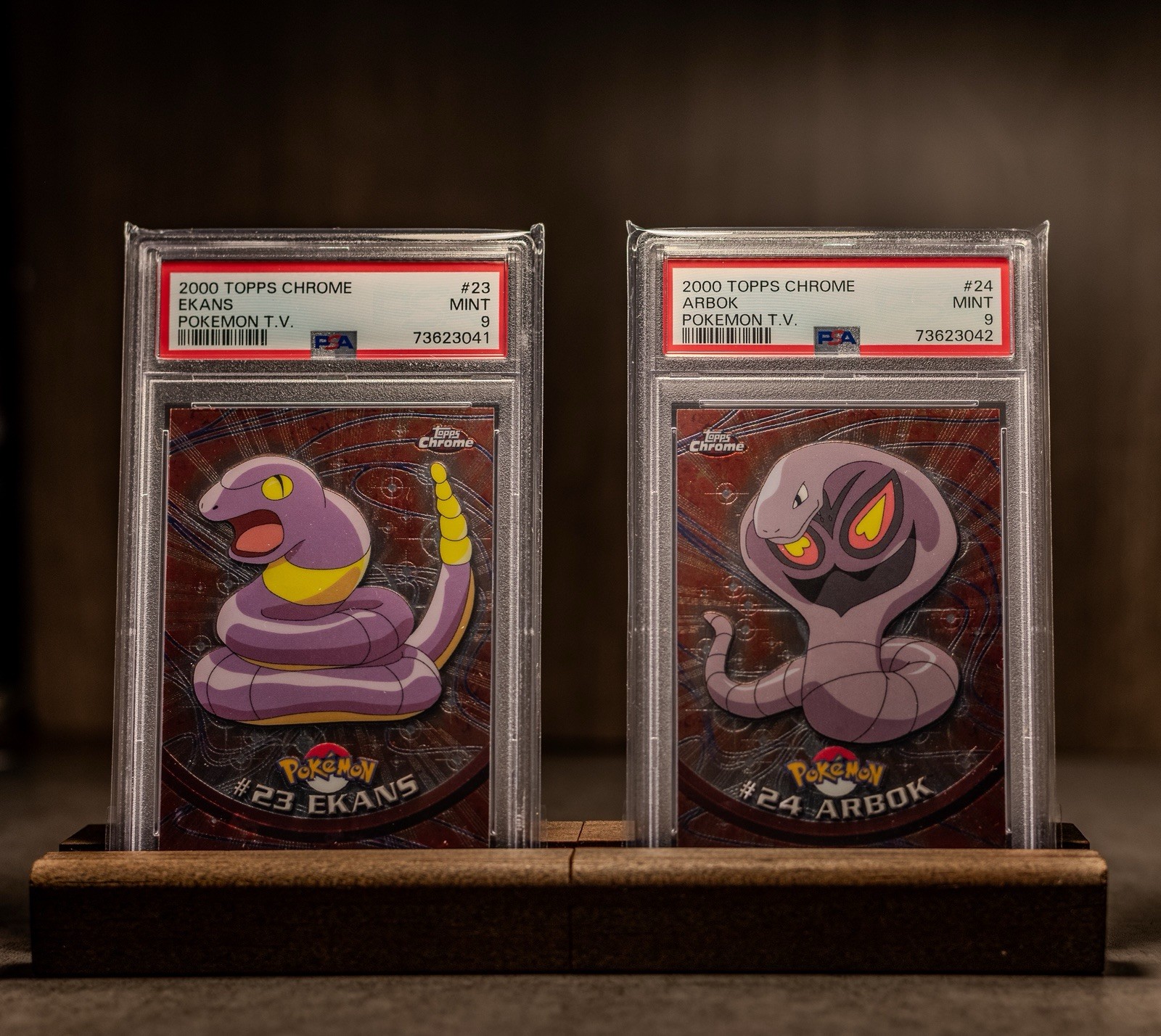 2000 TOPPS CHROME POKEMON T.V. SEQUENTIAL LOT EKANS #23 & ARBOK #24 MINT PSA 9