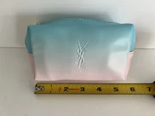 YSL Beaute Pouch Small pink blue ombre Case faux leather toiletry travel Bag