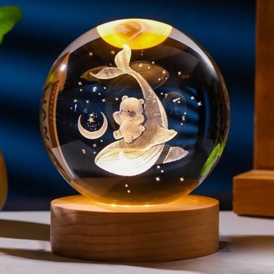 3D Kristall Kugel LED Nachtlicht Galaxie Saturn Buch Bär Rose USB Lampe Geschenk Deko