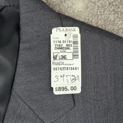 NW Imperfections Jos A Bank Signature Charcoal Gray Superfine Wool