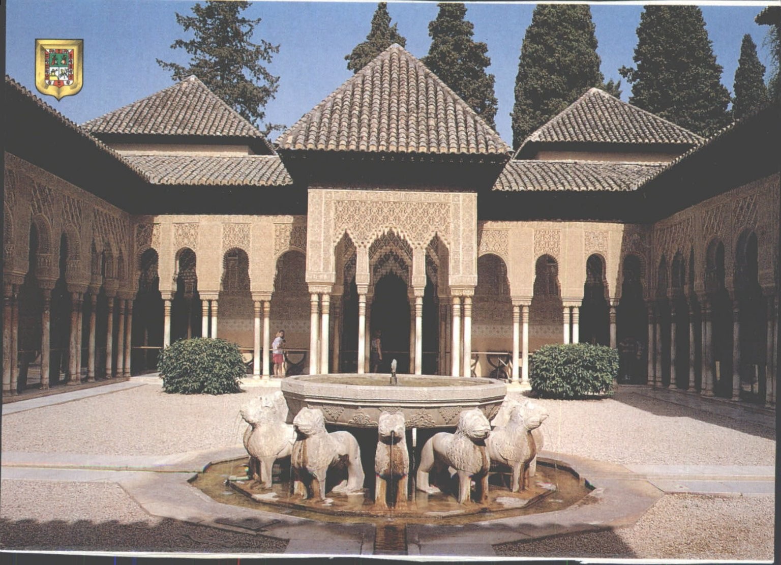 Alhambra Granada Spain Court of the Lions Fountain Postcard 1996 Escudo Oro