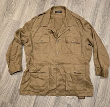 J Peterman Co. Vintage Olive Linen Button Down Shirt Jacket Men's XXL W Belt