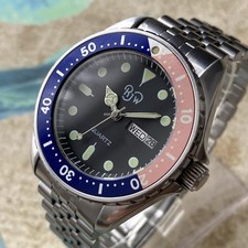 RJW Watch Divers Mens Vintage 1980s Black Dial Day Date All Steel 38mm Case