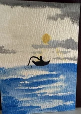 Original Watercolor Small Painting Boat Seascape ACEO Art Decor  2.5 x 3.5