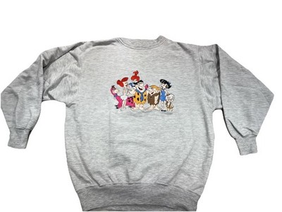 Vintage 90s Flintstones Embroidered Sweatshirt Fred Barney Dino Hanna Barbera