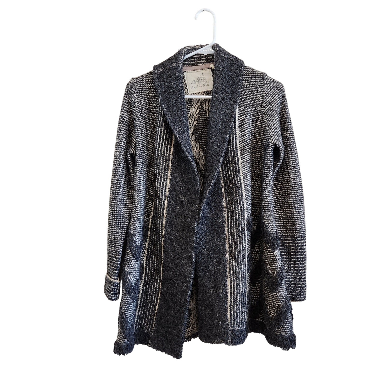 Anthropologie Angel Of The North Open Front Knit Cardigan Size XS Gray Black