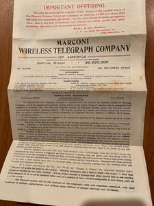 early 1900s Marconi Wireless Telegraph Co. prospectus