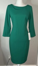 Calvin Klein Sheath Dress Green 3/4 Sleeves Knee Length Green Sz 8 NWT