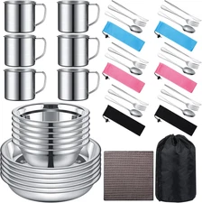 Outdoor Camping Cookware Mess Kit Polished Stainless Steel Dishes Camping Utensi