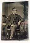 Antique Tintype Photo Handsome Young Sad Victorian Boy Suit Fashion Hand Tinted