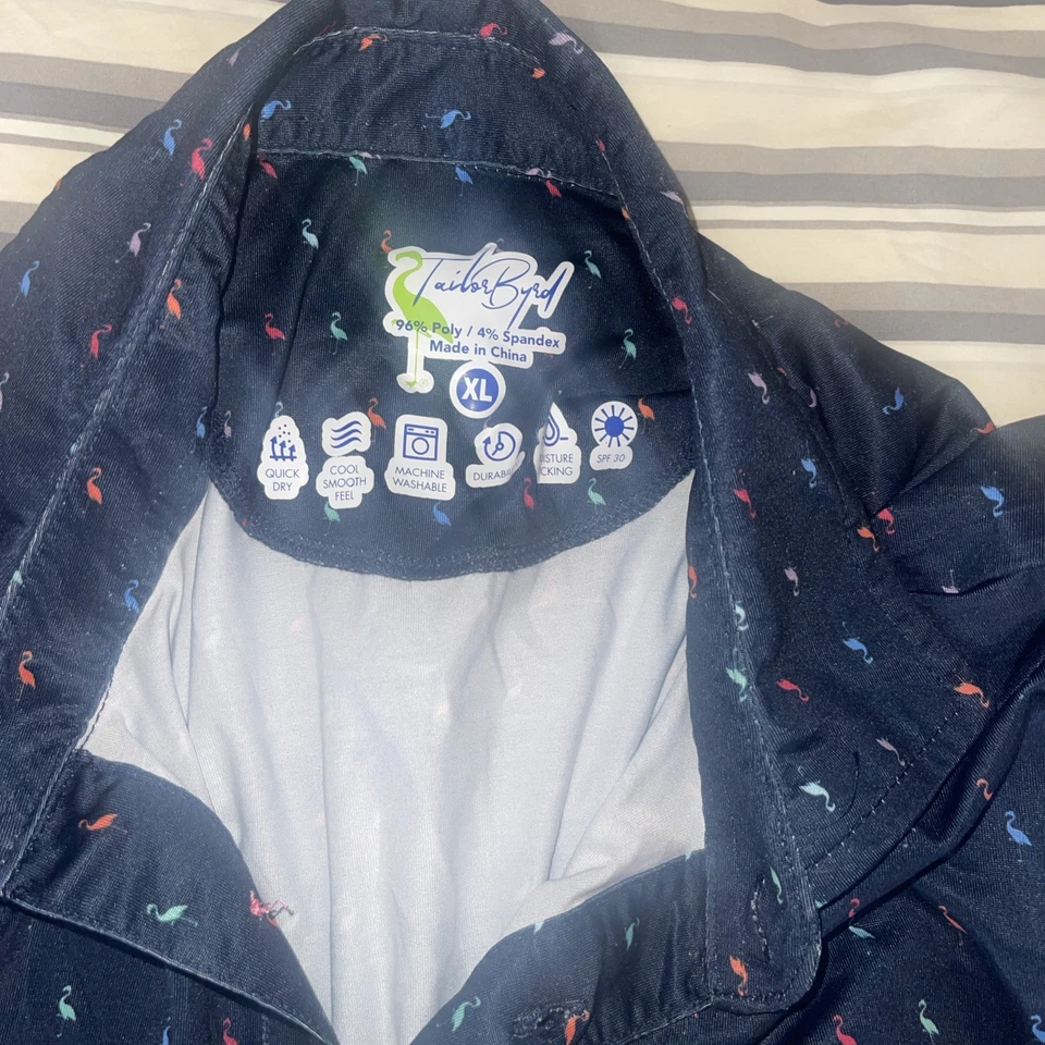 Tailor Byrd Polo Shirt Mens XL rainbow Flamingo All Over Print Performance - Image 3 of 4