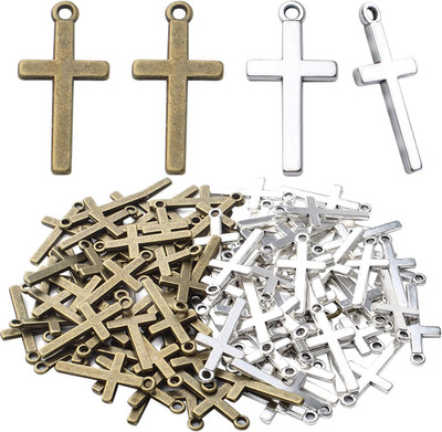 100Pcs 27Mm×13Mm Cross Alloy Bead Charms for DIY Jewelry Making Crafts