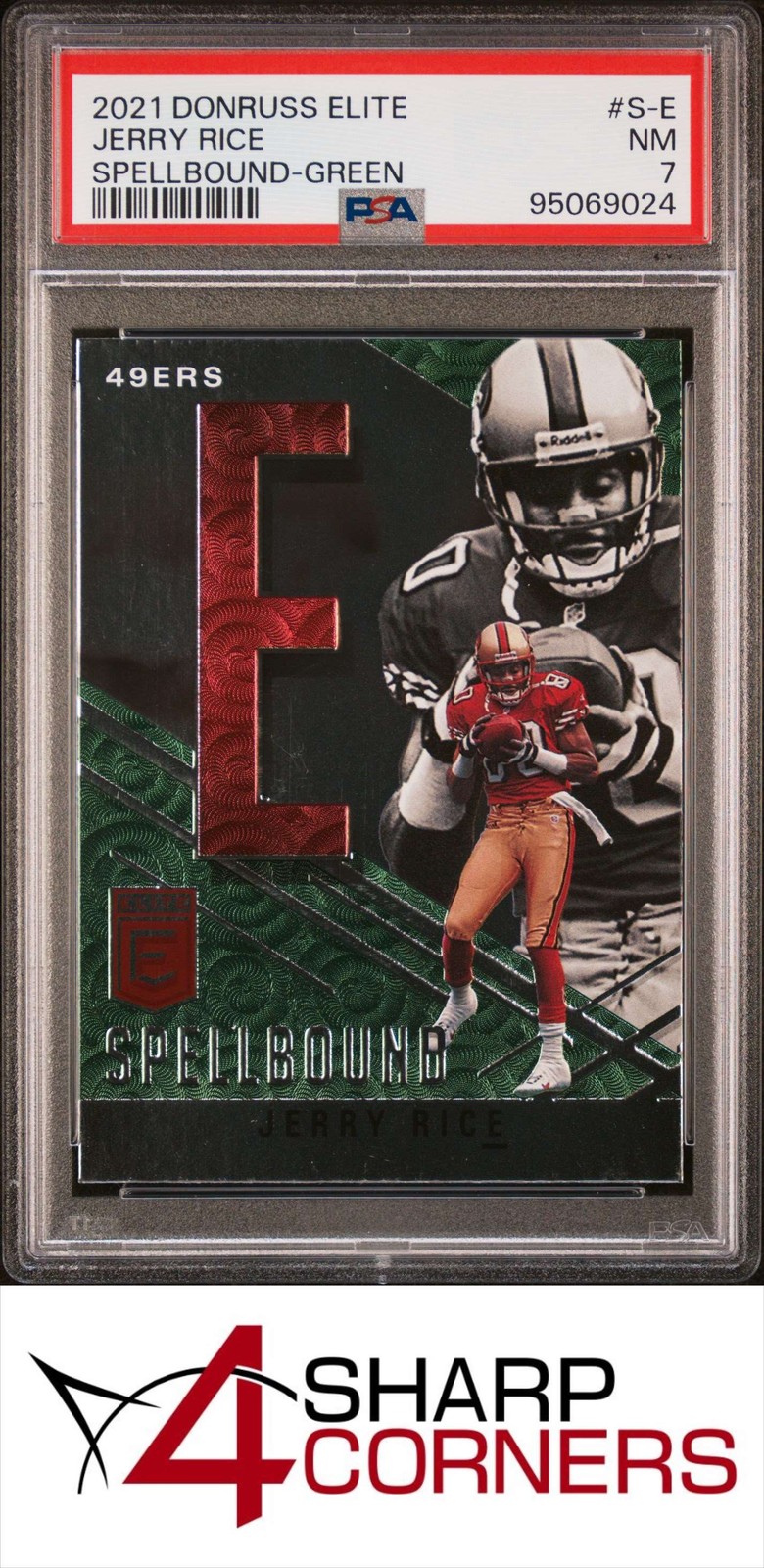 2021 PANINI DONRUSS ELITE SPELLBOUND GREEN #S-E JERRY RICE HOF POP 1 PSA 7 view 1