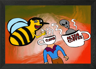 Biene liebt Kaffee gerahmtes Wandbild Poster Leinwanddruck Bild
