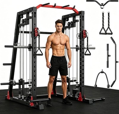 2200LB Smith Machine Power Cage Squat Rack Cable Crossover LAT Pulldown Home Gym
