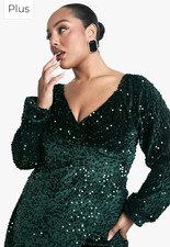 boohoo Plus Velvet Sequin Emerald Swing Dress Plus Size UK 24 BNWT