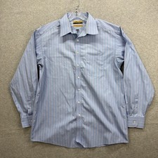 Roundtree Yorke Gold Label Shirt Mens 17 35 Blue Red Striped Fitted Non Iron