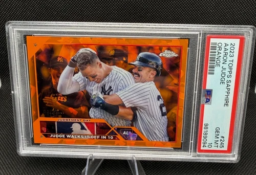 2023 Topps Chrome Sapphire Aaron Judge Judgement Day Orange SSP /25 PSA 10 Gem