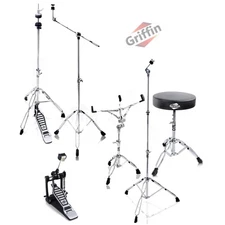 Drum Hardware PACK - GRIFFIN Cymbal Stand Set Snare Hi-Hat Throne Kick Pedal Kit
